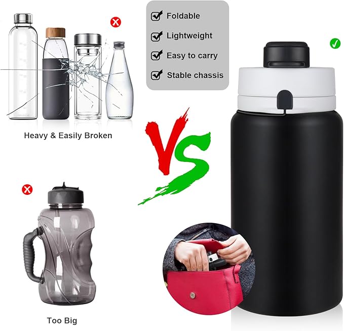PLTCAT Collapsible Foldable BPA Free Reusable Lightweight Leak-Proof Travel Silicone Water Bottle for Travel, Gym, Hiking, Office, Camping