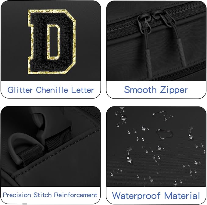 Initial Insulated Lunch Bag for Boys Kids, Back to School Gift, Reusable Leak-proof Lunch Box with Adjustable Strap for School Daycare Travel Picnic（Black，D）