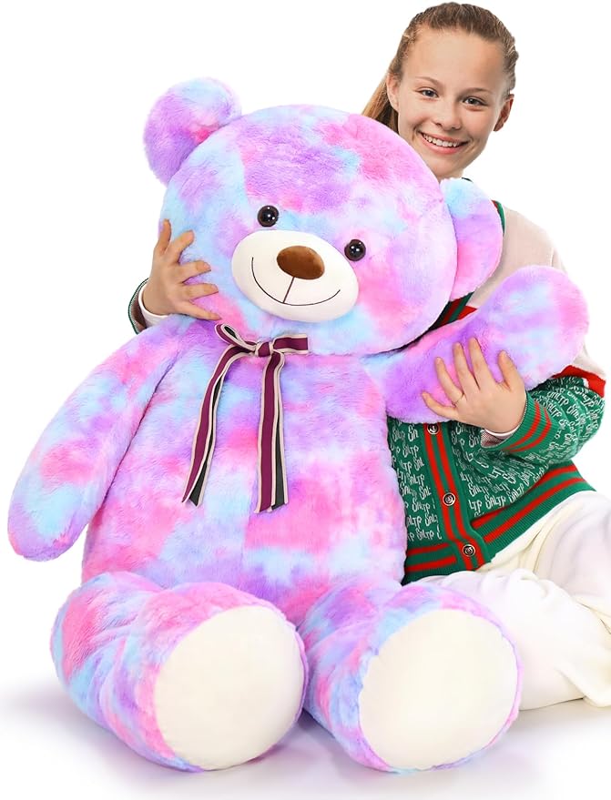 Tezituor Big Teddy Bear,52'' Giant Stuffed Animal Plush,Rainbow Purple Soft Plush Toys Gifts for Valentine, Christmas, Birthday