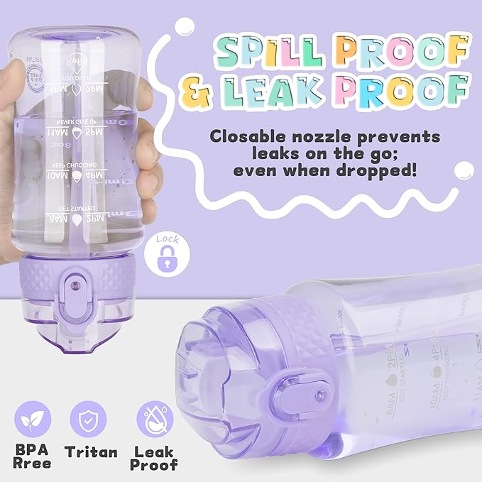 OLDLEY 12oz Kids Water Bottle for School - Motivational With Silicone Straw, Leak-Proof Tritan BPA-Free, Reusable for Girls Boys, Amethyst