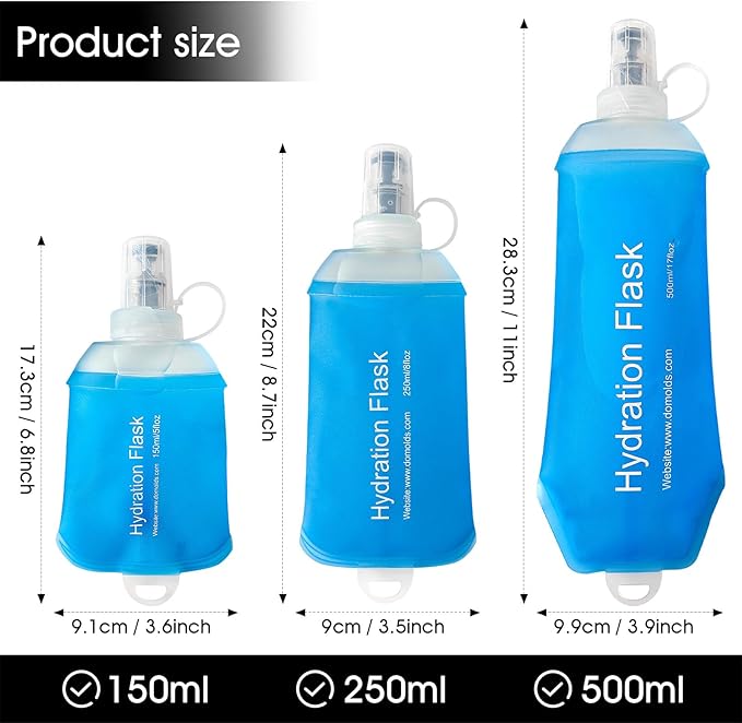 GYGYL Soft Flask, TPU Collapsible Soft Water Bottle for Hydration Pack, Running Vest, Leak-Proof Folding Water Bottle for Hiking Cycling Climbing Jogging-250ml Blue, 2pcs