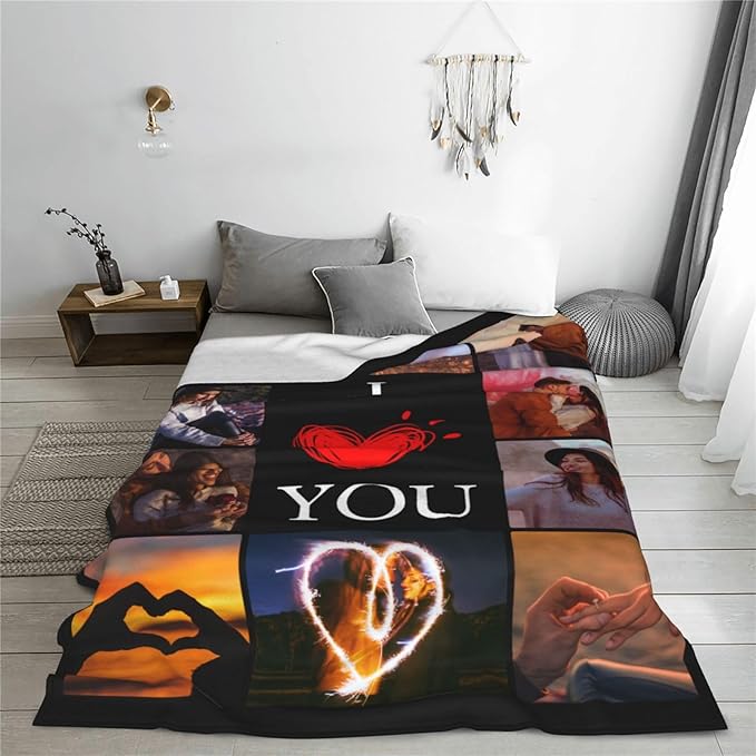 Custom Blanket with Photos, Personalized Blankets with Picture, I Love You Girlfriend Boyfriend Couples Gifts, for Birthday Christmas Women Men Adult Kids Mom Dad Wife Husband