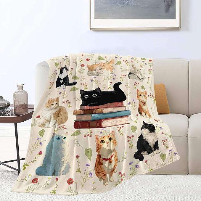 Cat Throw Blanket Black Cat Stuff Gifts for Kids Girls Boys Adults Women Men Soft Cozy Warm Plush Fluffy Fuzzy Fleece Blanket Decor 60''X80''
