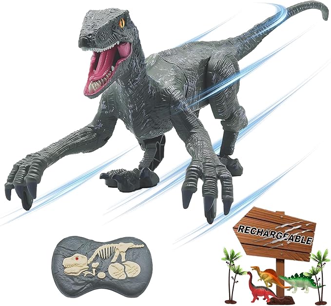 Remote Control Dinosaur Toys for Boys Kids Girls 3 4 5 6 7 8 Electronic RC Robot Toy Walking Roaring Velociraptor Realistic 18.1" Jurassic Dino Rechargeable Raptor Blue Birthday Gift
