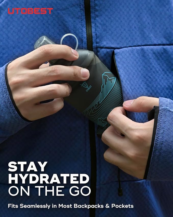 UTOBEST 200ml Soft Flask, 2 Pack Flexible TPU Hydration Water Bottle, Collapsible with 28mm Caliber for Running, Hiking, Cycling, Climbing, and Marathon Blue