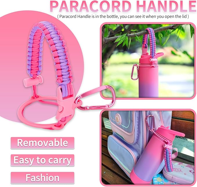 Mininoo Kids Water Bottle, Girls Water Bottle for School, 16oz Metal Stainless Steel Water Bottle Kids with Straw Lid（Punch/Purple）