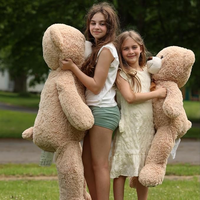 MaoGoLan Giant Teddy Bear Stuffed Animal, 39" Large Tan Teddy Bear Plush Toy with Cute Bow Tie & Footprints, Soft Sunggle Bear Plushies Gift for Kids Grilfriend Wife on Christmas Birthday Baby Shower