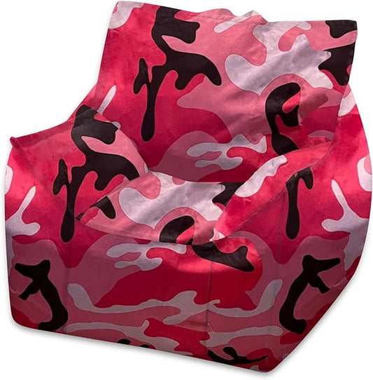 Posh Creations Structured Comfy Bean Bag Chair for Gaming, Reading and Watching TV, Newport Chair, Nylon - Camo Pink and Black