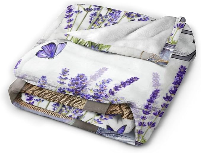 Farmhouse Floral Blanket for Women Girls Ultra Soft Cozy Lavender Flower Throw Blanket Fleece Fuzzy Plush Bedding Blanket Purple Flower Gifts for Women Girls Kids Adults Couch Sofa 50"x40"