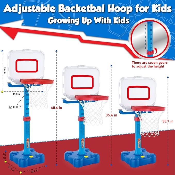 Toddler Basketball Hoop & Baseball Toy Set - Sturdy Adjustable Basketball Stand with Ball Launcher - Multi-Sport Backyard Toy for Boys & Girls Ages 1 2 3 - Includes Basketballs & Baseballs