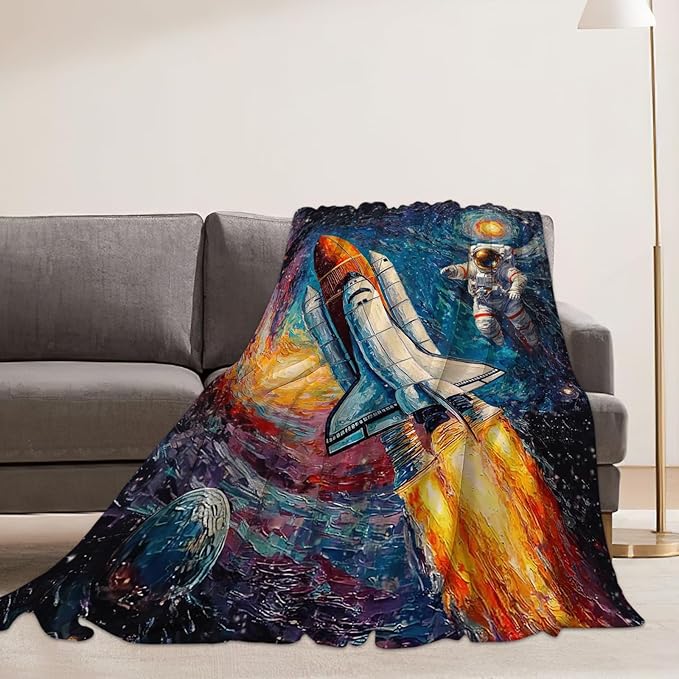 Space Rocket Blanket Astronaut Throw Blankets Gifts for Girls Boys Kids Soft Cozy Fleece Plush for Couch Sofa Bed 60"x50"