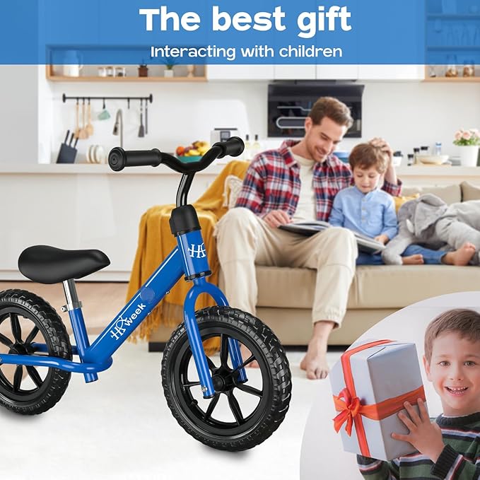 Toddler Balance Bike 12” No Pedal Training Bicycle for Kids 24 Months to 5 Years Tool-Free Adjustments Seat and Handlebar Best Gift for 2 3 4 5 Boys Girls