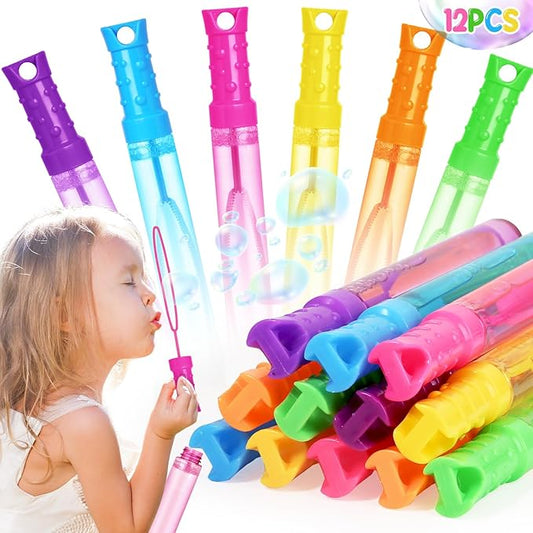 Bubble Wand, 12 Pcs Bubble Wands Bulk in 6 Colors, Bubble Party Favors for Kids, Summer Toys, Indoor Outdoor Activity, Themed Birthday, Wedding, for Girls & Boys