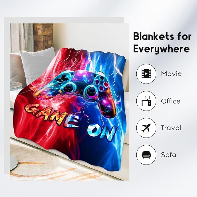 COZYAURA Kids Blanket - Gamer Blankets for Boys - Gifts Ideas for Teens - 50x60 Inches Gaming Flannel Throws Decor