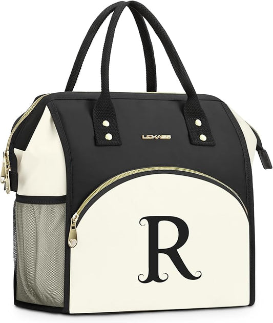 Personalized Lunch Box for Women, Initial Reusable Insulated Lunch Bag, Wide-Open Adult Lunchbox Cooler Lunchbag, Leakproof Lunch Tote for Picnic Work Outdoors, Christmas Gift for Women, R