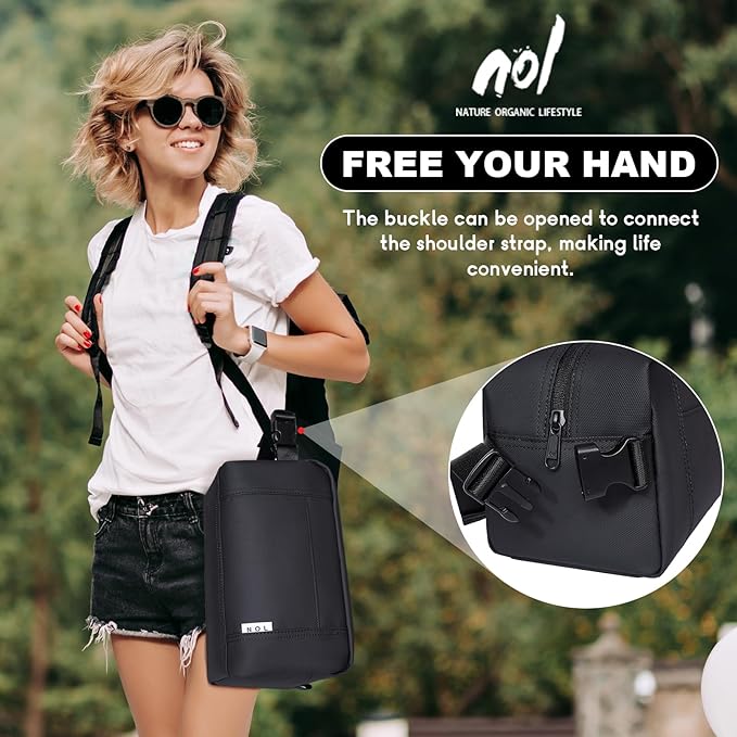 NOL Natural Organic Lifestyle Freezable Snack Bag, Leakproof Cooler Lunch Bag, Reusable, Zip Closure with Buckle Handle Nylon Waterproof Snack Box for Work Travel-Black