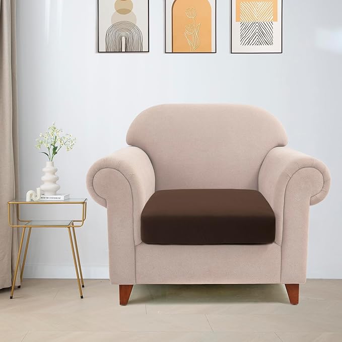 100% Waterproof Couch Cushion Covers Chair Seat Cover, Stretch Sofa Cushion Covers for Sectional Sofa, Reversible Furniture Protector Covers for Pets, Washable (Chair Cushion, Chocolate)