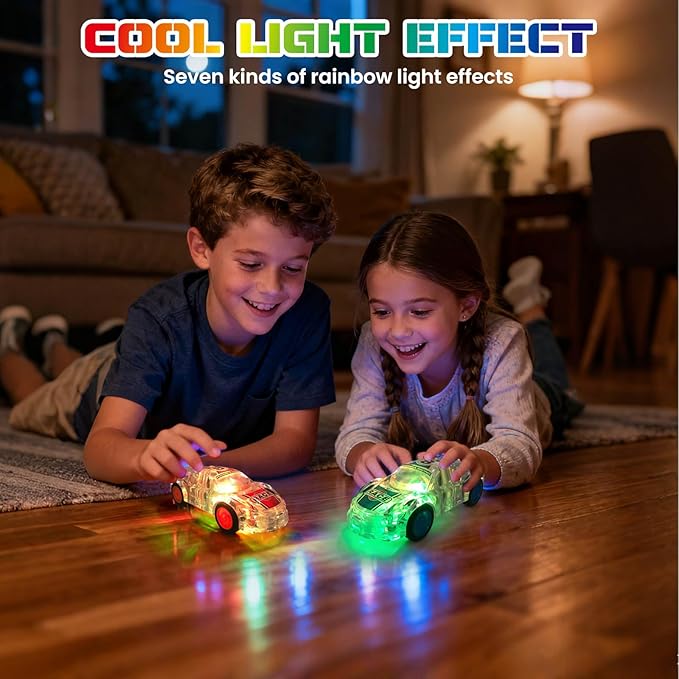 LED Light Up Pull Back Car Toys, Push and Go Race Car 2 Pack，Suitable for Toddlers 3 4 5 6 7 8 Year Old Kids for Boys and Girls Birthday Party Gift