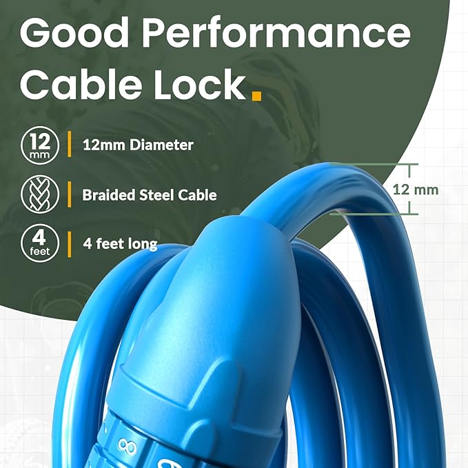 Titanker Bike Lock, Bicycle Lock 4 Feet Cable Lock 1/2 Inch Resettable Bike Lock Combination with Mounting Bracket, Bike Accessories for Bicycle, Electric Scooter, Motorcycle