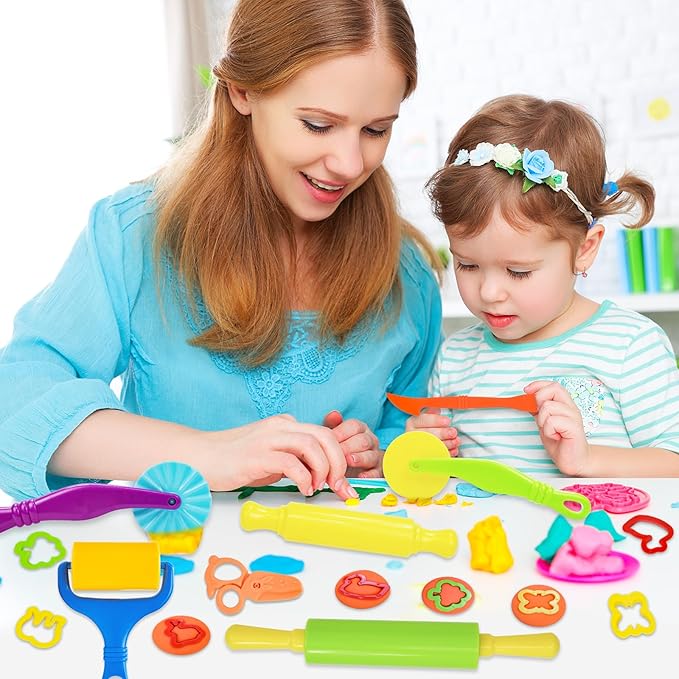 Playdough Tool Set, 22 Pcs Play Dough Tools Sets for Kids Ages 4-8, Playdough Accessories Includes Cutters Roller, Rolling Pins, Safety Scissors, Plastic Knife, Animal Shapes Cutters