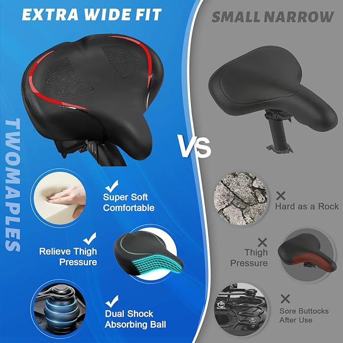 2024 New Noseless Bike Seat Cushion for Men & Women - Extra Padding & Comfort Wide Bicycle Seat, Oversized Comfortable Saddle for Peloton Bikes, Exercise Bikes, Electric Bikes, Cruiser Bikes
