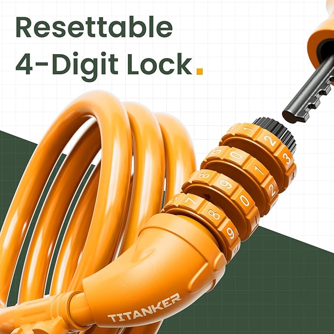Titanker Bike Lock, Bicycle Lock 4 Feet Cable Lock 1/2 Inch Resettable Bike Lock Combination with Mounting Bracket, Bike Accessories for Bicycle, Electric Scooter, Motorcycle