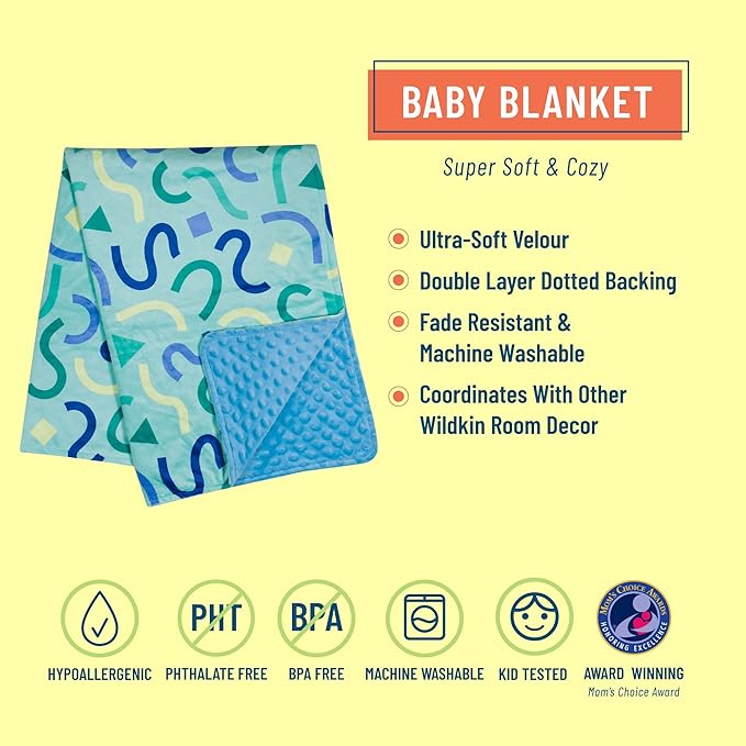 Wildkin Plush Baby Blanket – Soft & Cozy Comfort, Ideal for Toddlers, Travel & Daycare - Confetti Blue