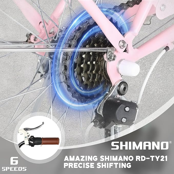 Glerc 20 24 26 Inch Beach Cruiser Bike, 6-Speed Hybrid City Bicycle for Girls Youth and Over 6 Years Old, Missy Bike with Wicker Basket & Lightweight, Multiple Colors