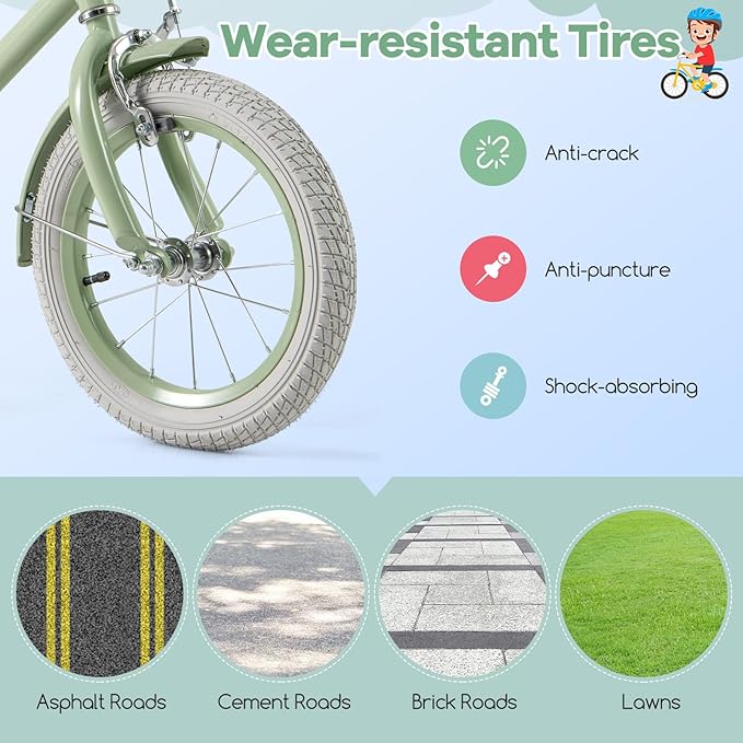 BABY JOY Colorful Macarons Kids Bike, 12 14 16 18 Inch Sporty Children's Bicycle with Training Wheels, Adjustable Handlebar & Saddle, Handbrake & Coaster Brake, Boys Girls Bike for 3-8 Years Old