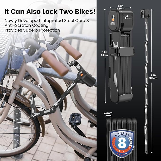 Sportneer Bike Lock - High Security Folding Bicycle Lock Art Certified - Bike Locks Heavy Duty Anti Theft with 3 Stainless Keys and Mount Bracket for Bicycles Scooter Ebike - 95cm/3.12ft