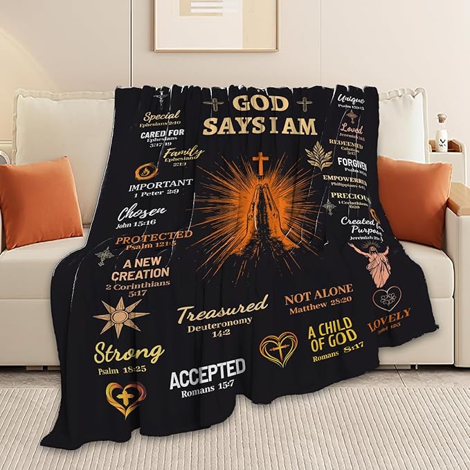 Bible Verse Blanket Spiritual Prayer Christian Faith Throw Inspirational God Says I Am Scripture Religious Gifts for Women Men Adults Girls Soft Cozy Plush Fuzzy Fleece Blanket Decor 40''X50''