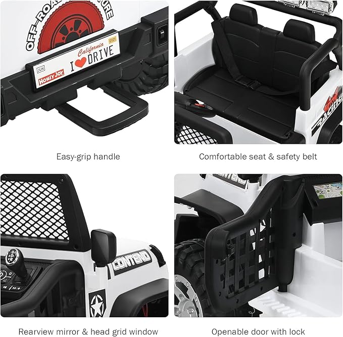 Costzon 2-Seater Ride on Truck, 12V Battery Powered Electric Vehicle w/Remote Control, 2 Speeds, Spring Suspension, LED Light, Horn, Music/ MP3, 2 Doors Open, Ride on Car for Kids (White)