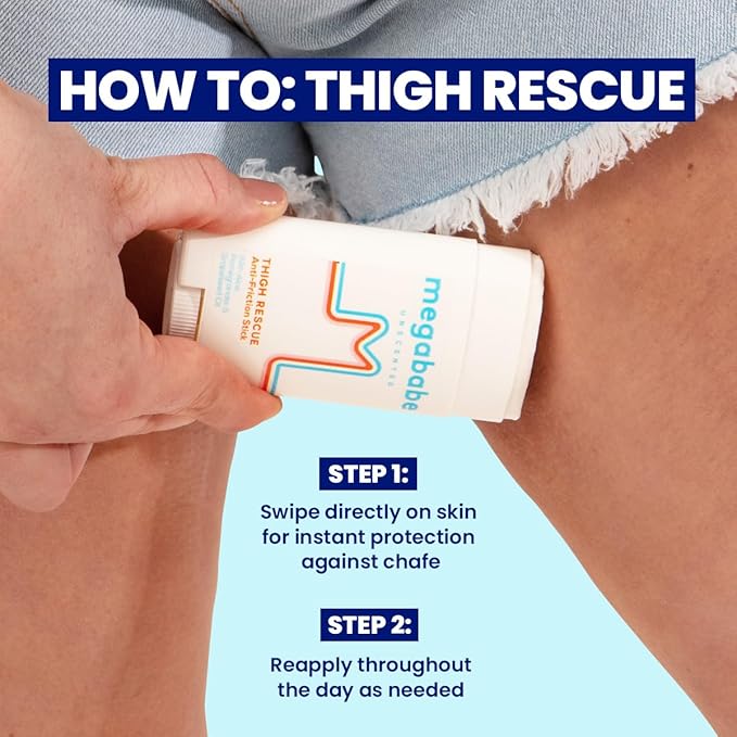 Megababe Thigh Rescue Anti-Chafe Stick | Prevents Skin Chafe & Irritation | Thighs, arms, bra-lines & more | 2.12oz - Unscented Summer Vacation Essentials