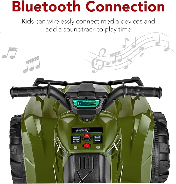 Best Choice Products 12V Kids Ride-On Electric ATV, 4-Wheeler Quad Car Toy w/Bluetooth Audio, 2.4mph Max Speed, Treaded Tires, LED Headlights, Radio - Army Green