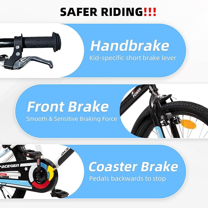 ACEGER Simon Kids Bike for Boys Girls Toddlers, Unisex for Aged 3-13 Years, 12 14 16 18 Inch Children Bicycle with Training Wheels, 20 Inch Bike with Kickstand