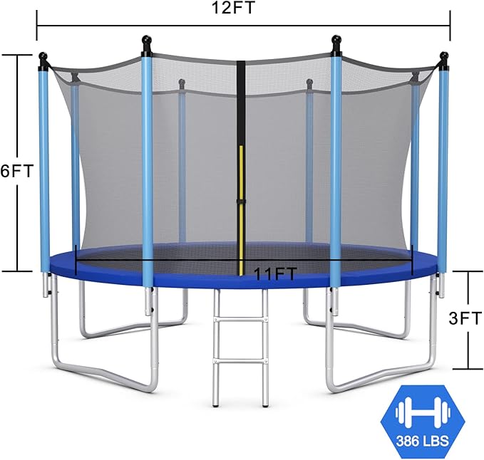Giantex Trampoline for Kids Adults, ASTM Approved 8 10 12 14 15 16Ft Big Trampoline with Ladder, Thickness Steel Pipes Wear-Resistant All Weather Outdoor Large Recreational Trampoline with Net