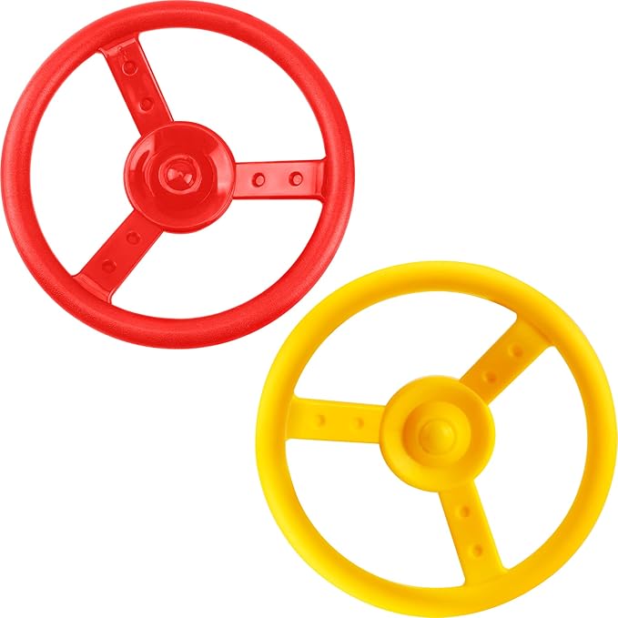 2 Pack Steering Wheel Playset Plastic Pirate Ships Wheel with Mounting Tools for Kids Playground Outdoor Gym (Yellow, Red)