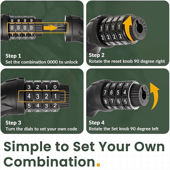 Titanker Bike Lock, Bicycle Lock 4 Feet Cable Lock 1/2 Inch Resettable Bike Lock Combination with Mounting Bracket, Bike Accessories for Bicycle, Electric Scooter, Motorcycle