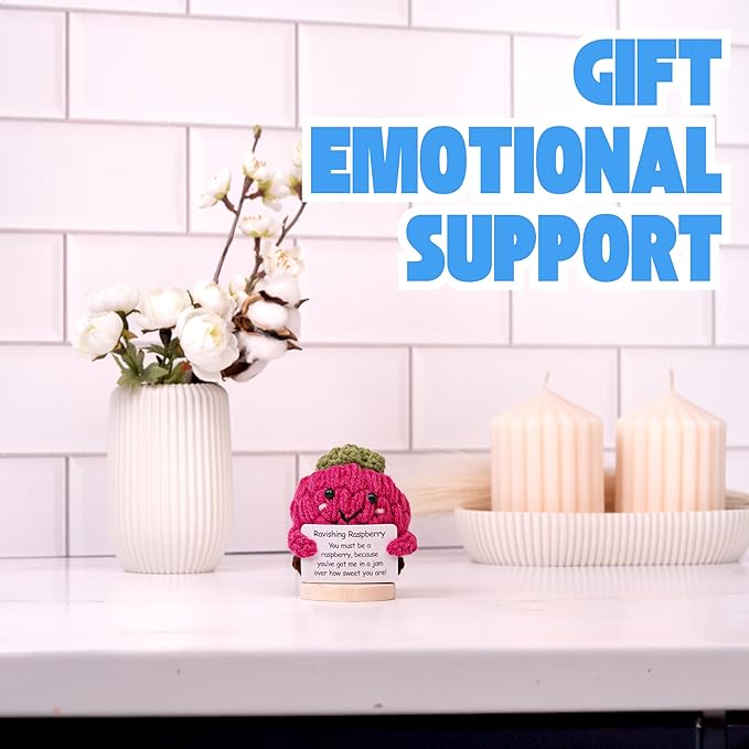 Flirty Berry Pack — Crochet Stuffed Berries Bulk Variety Pack w/Stand (5 pc). Handmade Crochet Figurines Decor - Desk, Office, Coworker, Friend