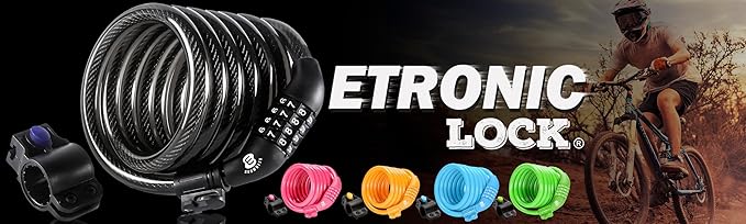 Etronic Bike Lock M6, Cable Lock 6 Feet Long Coiled Security Resettable Combo Combination Lock Bicycle Lock with Mounting Bracket