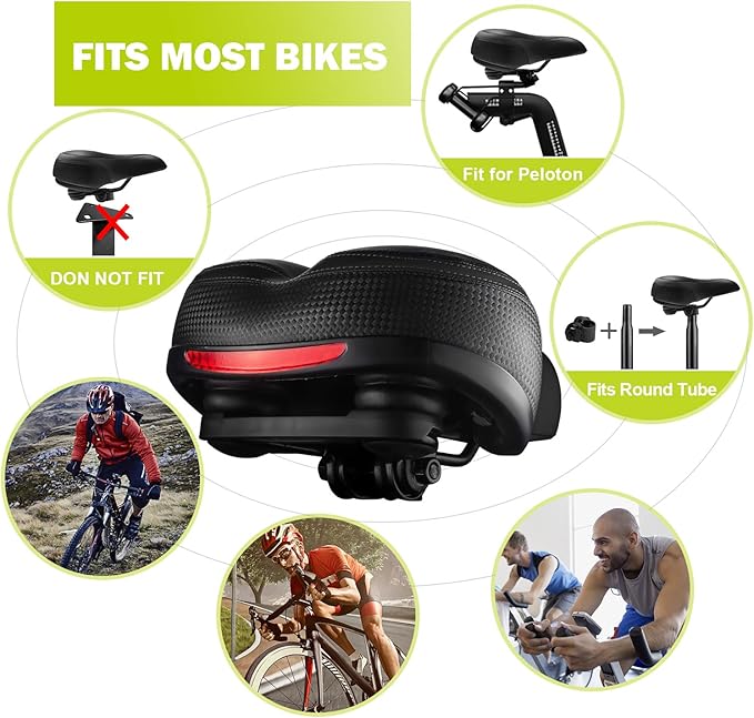 Bike Seat, Most Comfortable Bicycle Seat Dual Shock Absorbing Memory Foam Waterproof Bicycle Saddle Bike Seat Replacement with Refective Tape