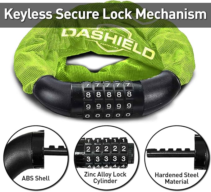 Bike Chain Lock Security 5 Digit Resettable Combination, 51.2 inches Heavy Duty Anti Theft Lock Chain for Bicycle, Motocycle, Scooter, Gate, Fence (Green, 4.2ft)
