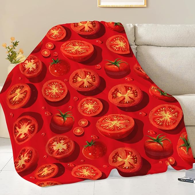 Tomato Blanket for Women Girls, Tomato Lovers Flannel Throw Blanket, Cozy Fleece Soft Stuff Food Blankets Gift for Kids Couch Sofa Bed 50" x 40"
