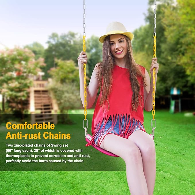 2 Pack Swing Sets, AGPTEK Swing Seat with 66 Inch Anti-Rust Chains Thermoplastic Coated, Support 250lb, Seat Cushion Accessories Replacement with Snap Hooks for Outdoors, Playground (Pink)