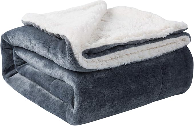 NANPIPER Sherpa Blanket Twin Warm Bed Blanket for Winter Cozy Soft Fuzzy Couch Throw Flannel Fleece/Wool Like Reversible Plush Blanket (Grey Twin Size 60"x80")