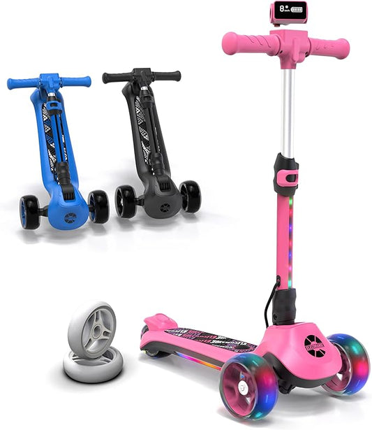 Elecorange T200/T500 Balance Electric Scooter for Kids Age 4-9, 2 Types Front Wheels, Electric Horn, Full Body Lights Up, Wide Deck, 5Mph Safe Speed, 70min Riding, Foldable Kick Scooter Boys & Girl