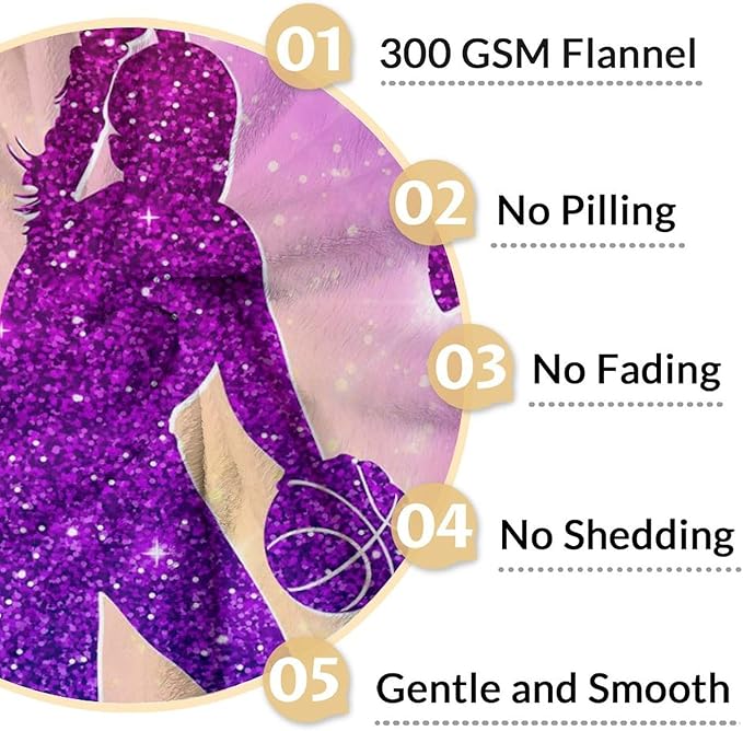 Custom Basketball Blanket Gifts for Girls- 50x60 Inches Sport Throw Blanket for Women Kids Teens- Personalized Pink Soft Fuzzy Blankets for Couch Sofa Bed