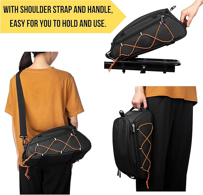 Rear Bike Rack bag,Bicycle Trunk Pannier Saddle Seat Bag Bike Accessories with shoulder strap large capacity Waterproof Reflective Bicycle Frame Bag Panniers for riding black