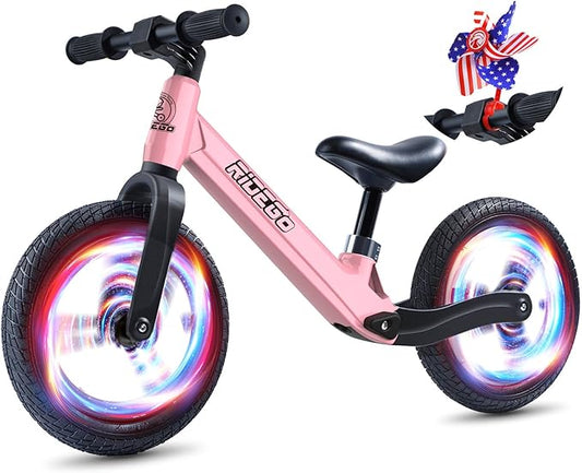 Ridego 12 Inch Balance Bike for Kids 2-4 Year Old,Lightweight Kids Bike with Adjustable Seat, Push Bicycle with Air Rubber Tires，Ride-on Toys Birthday Gift