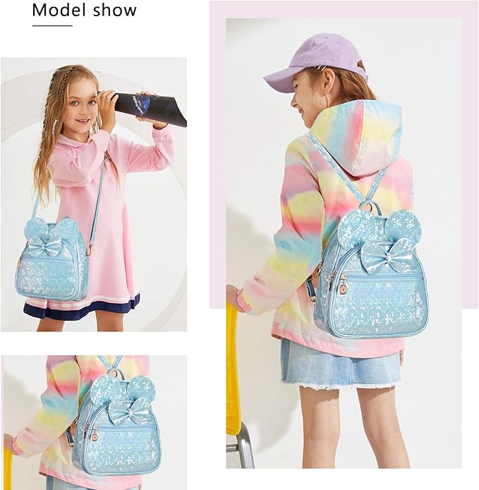 KL928 Girls Mini Backpack Bowknot Polka Dot Cute Small Daypacks Convertible Shoulder Bag Purse for Women